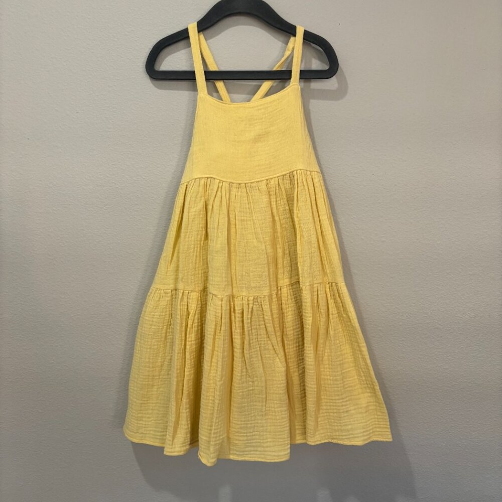 Little People Rocx yellow gauzy sun dress, ties in back